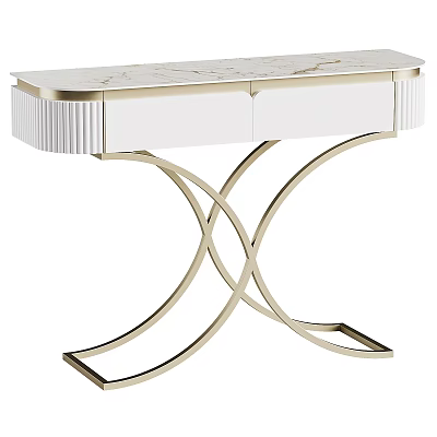 Elegant Modern Dressing Table With White Drawers And Gold Metal Legs 3d model