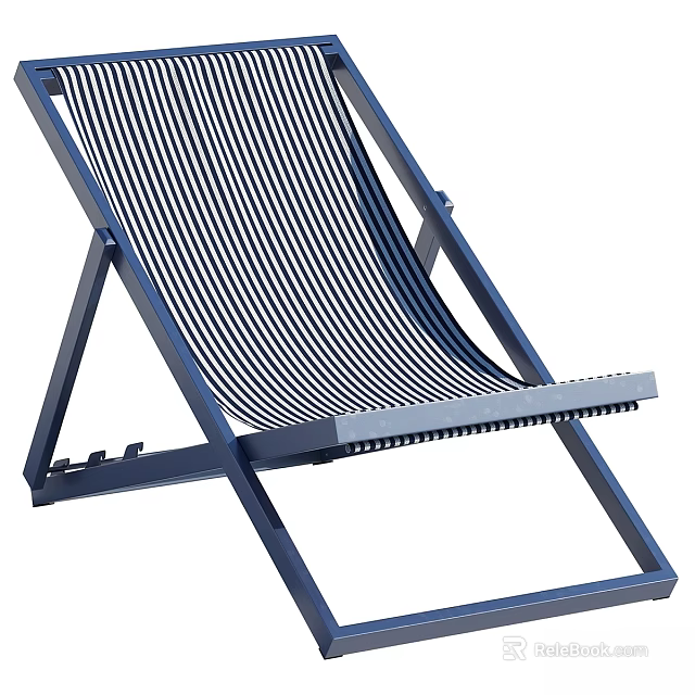 Foldable Lounge Chair With Blue Frame And Blue White Striped Fabric Design 3d model 