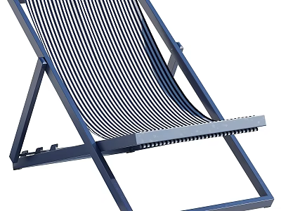 Foldable Lounge Chair With Blue Frame And Blue White Striped Fabric Design 3d model