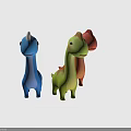 Cute Colorful Dinosaur Toy Figures In Blue Yellow Red On Light Green Background