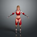 Woman In Red Outfit With Metallic Shoulder Armor And Blonde Hair Standing Pose