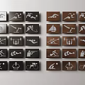 Sports Icon Signage With Black And Brown Backgrounds For Various Activities