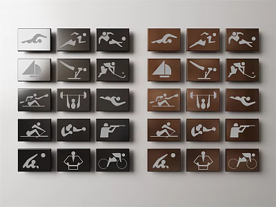 Sports Icon Signage With Black And Brown Backgrounds For Various Activities 3d model