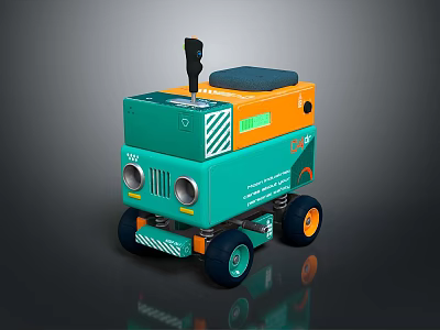Turquoise And Orange Toy Car Design With Blue Seat Stripe Details And Black Wheels 3d model