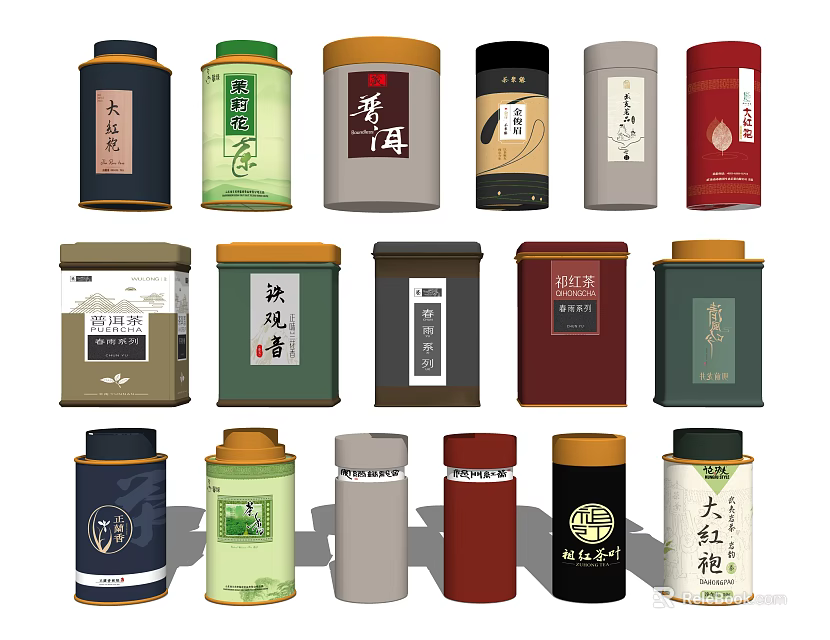 Colorful Tea Storage Jars With Various Designs For Daily Home Use Necessities 3d model 