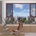 Casement Window Interior With City View Cozy Armchair And Natural Light