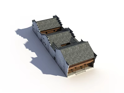 Traditional Chinese Ancient Building With Grey Tile Roof Classic Eaves And Wooden Structure 3d model