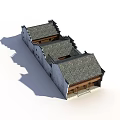 Traditional Chinese Ancient Building With Grey Tile Roof Classic Eaves And Wooden Structure