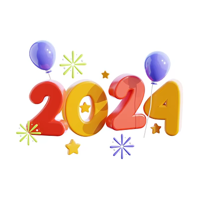 Vibrant 2024 Celebration Display With Purple Balloons Stars And Sparkles Decorations 3d model