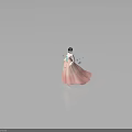Pink Hanbok Woman with Green Ribbon and Fluttering Butterflies and Falling Petals