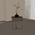 Wooden Side Table with Round Top and Drawer in Modern Minimalist Room with Potted Plant