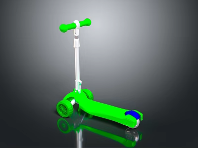Green Kids Scooter With White Handlebar And Two Wheels Design For Children 3d model
