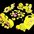 Yellow Smiley Face Themed Play Structures With Various Shapes And Interactive Elements 3d model