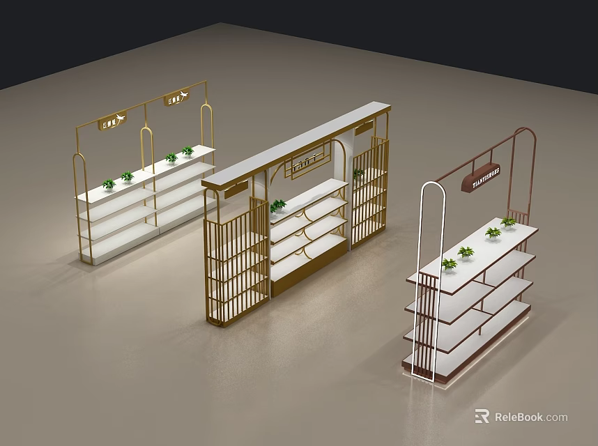 Supermarket Department Store Modern Shelving Display With Metal Frame And White Product Shelves 3d model 