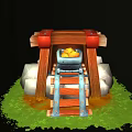 Cartoon Mining Forge With Wooden Structure Red Leather Straps And Glowing Blue Container 3d model