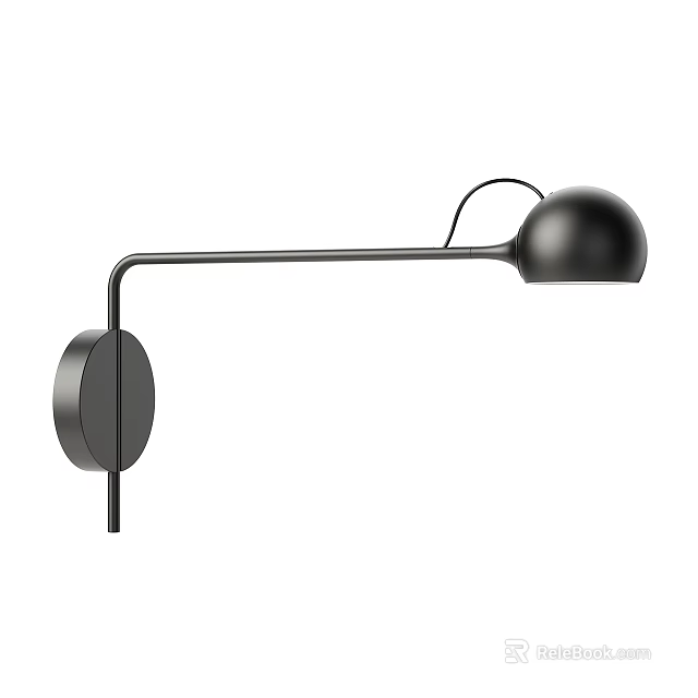 Modern Black Wall Light with Long Arm Spherical Shade and Round Base 3d model