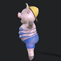 Cute Pink Pig Wearing Straw Hat And Blue Outfit With Open Arms