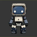 Cute Cartoon Style White Blue Robot With Square Head Round Eyes