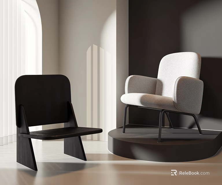 Modern Minimalist Leisure Chairs With Black And Light Colors And Armrest Design 3d model 