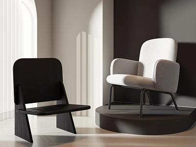 Modern Minimalist Leisure Chairs With Black And Light Colors And Armrest Design 3d model