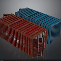 Red And Blue Shipping Containers With Metal Structure And Ladder Access