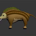 Cartoon Style 3D Boar Model With Brown Body Green Mane And White Tusks