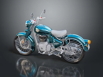 Elegant Teal Retro Motorcycle With Chrome Accents And Classic Spoke Wheels 3d model