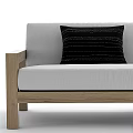 Modern Wooden Sofa With White Cushions And Black Pillows Design