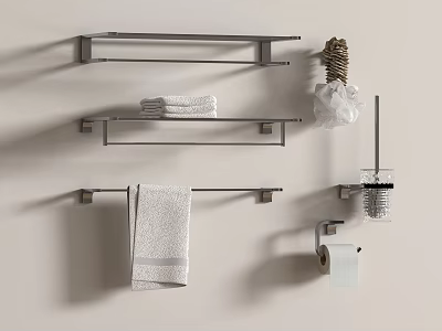 Modern Bathroom Wall Mounted Shelf With Multi Tier Storage Towel Bar And Toilet Paper Holder 3d model