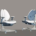 Modern White And Blue Office Chairs With Adjustable Backrest And Rolling Casters 3d model