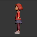 Game Movie Character With Red Hair Headband Red Cardigan Purple Skirt And Pink Shoes