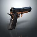 Classic Black And Copper Pistol With Textured Grip And Metallic Shine