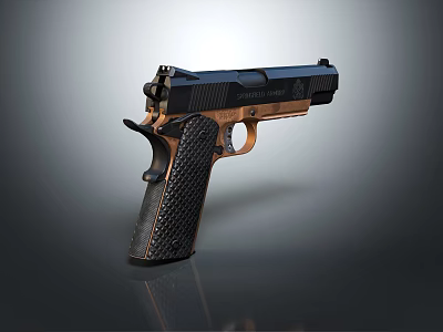 Classic Black And Copper Pistol With Textured Grip And Metallic Shine 3d model