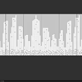 Pixel Art Style City Skyline With Tall Buildings On White Background