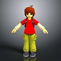 3D Model Game and Movie Character with Brown Hair Red Shirt Yellow Cargo Pants Backpack