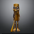 Wooden Cartoon Character With Smiling Face Big Eyes Arms Legs Holding Wooden Spoon