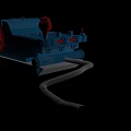 Industrial Equipment Featuring Blue Body Red Wheel And Spherical Component With Pipes