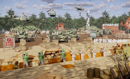 Modern Live Military Training Base Aircraft Tank Forest Expansion Research Combat Camp War Jungle 3d model