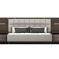 Modern Wooden Bedside Table With Drawers In Bedroom With Padded Headboard
