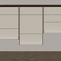 Three Panel Divider With Brown Frame Beige Panels Partially Rolled Up Green Plant Herringbone Floor
