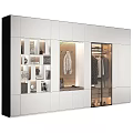 Stylish Foyer Hallway With Wardrobe Storage Cabinets Hanging Coats And Decorative Shelves