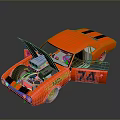 Red Racing Car With Open Hood Doors Exposed Engine Number 74 And MCS Logo