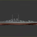 Vintage Warship 3D Model With Turrets Mast And Red Bottom Deck