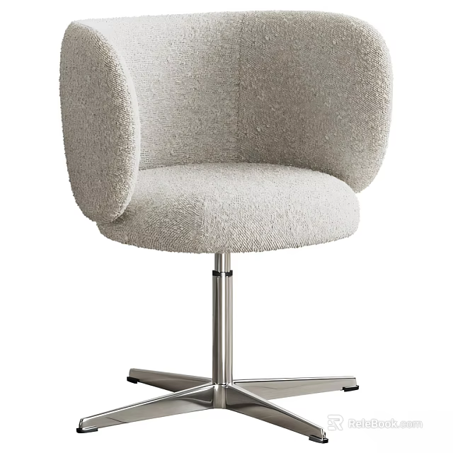 Modern Single Chair With Curved Backrest Fleece Upholstery And Metal Swivel Base 3d model 