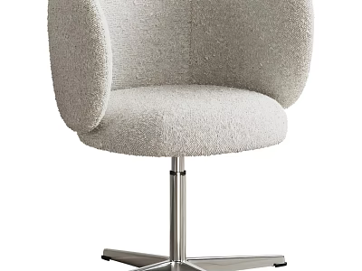 Modern Single Chair With Curved Backrest Fleece Upholstery And Metal Swivel Base 3d model