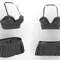 Black Suspender Ruffled Crop Tops With Pleated Mini Skirts Women Clothing Set