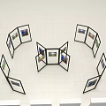 Interactive Exhibition Area With Vibrant Artworks On Black Frame Screens 3d model