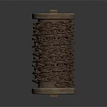 Wooden Cylinder With Top And Base Wrapped In Intertwined Metal Chain
