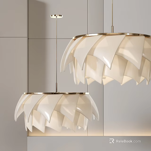 Modern White Petal Pendant Lights With Gold Frame For Living Room Decor 3d model 