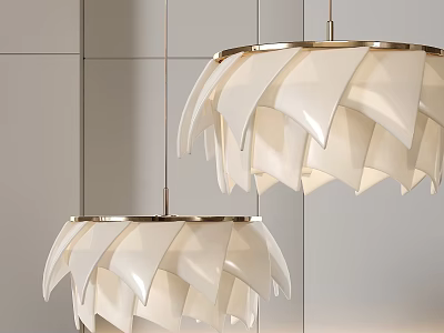 Modern White Petal Pendant Lights With Gold Frame For Living Room Decor 3d model